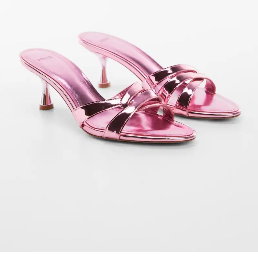 Mango pink metallic heeled sandal, size 9.5